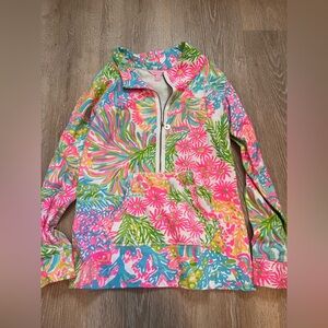 Lilly Pulitzer pullover quarter zip floral print gold zipper pocket size small